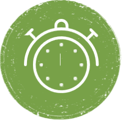 Green circle featuring a clock.