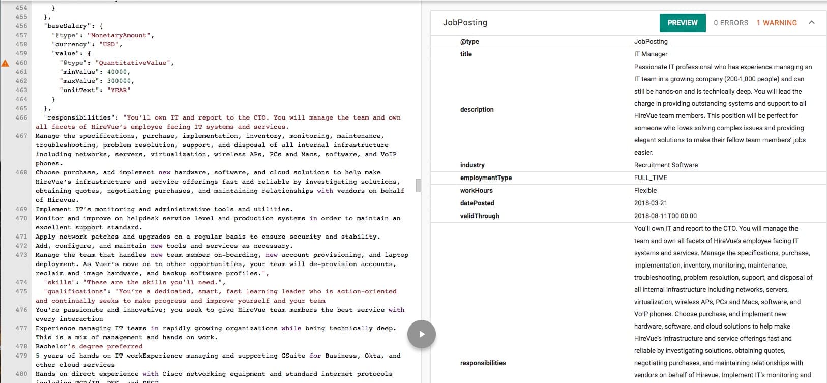 Validated Markup W 1 warning