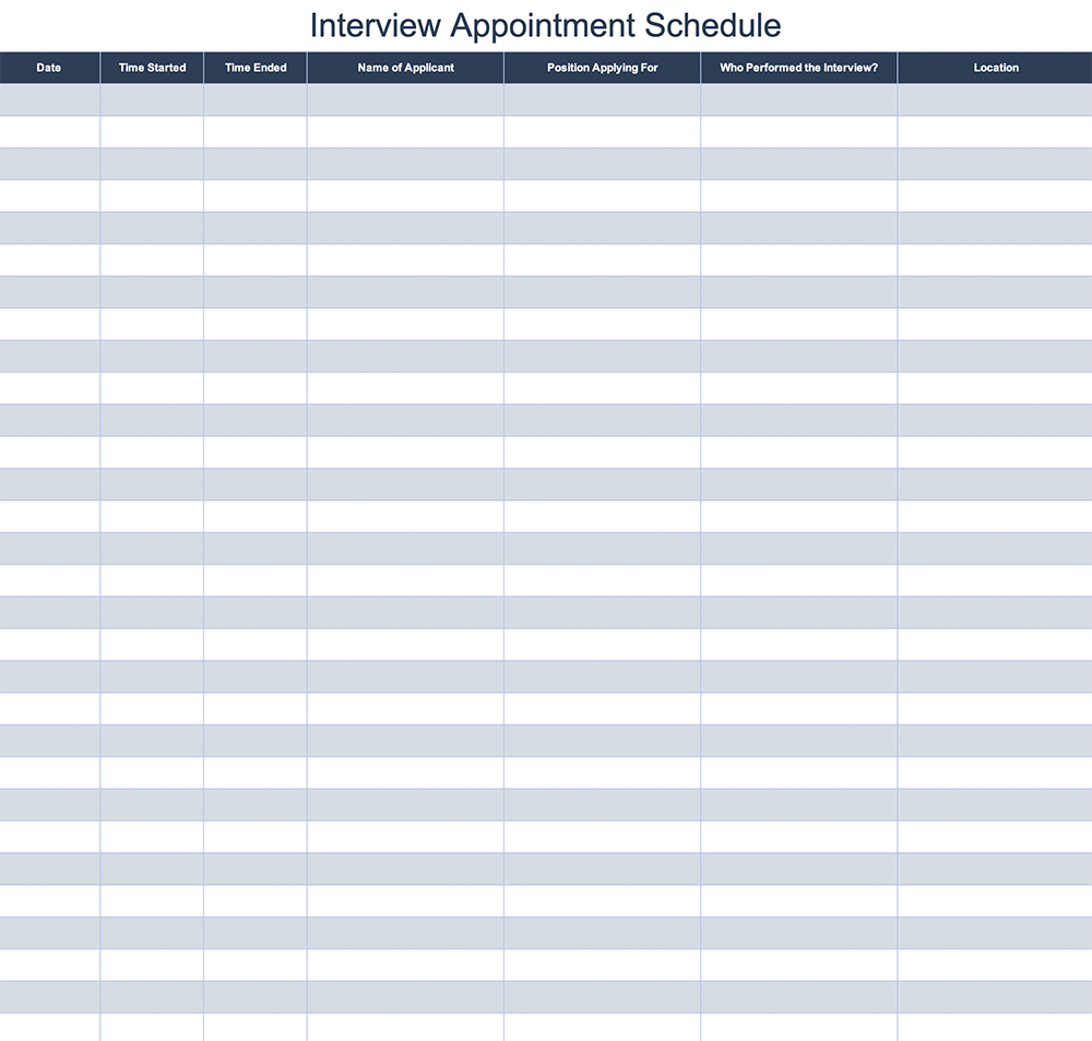 Interview Appointment Schedule Template