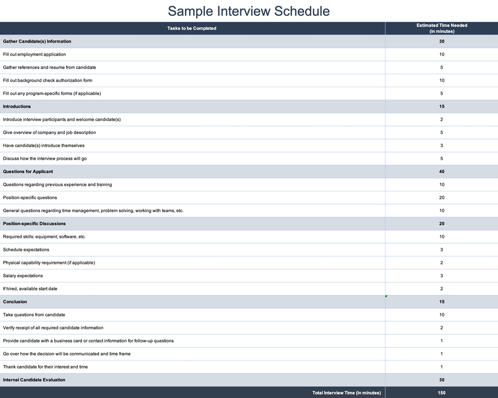Sample Interview Schedule Template