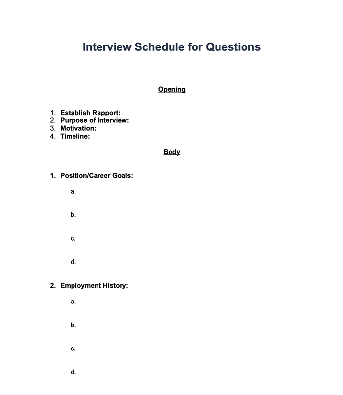 Sample Interview Schedule for Questions