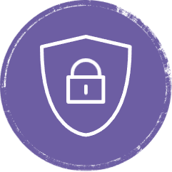 Purple circle with lock and shield symbolizes secure protection.